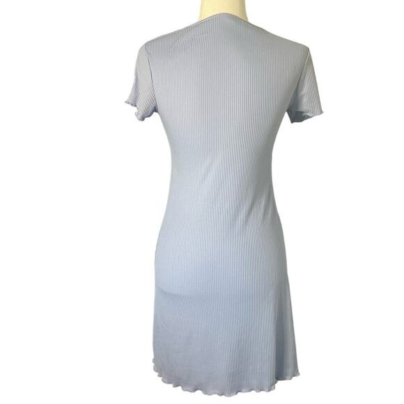 Pink Rose Woman's Light Blue Ribbed Cinched Front Short Sleeve Mini Dress-Size M - Picture 3 of 9